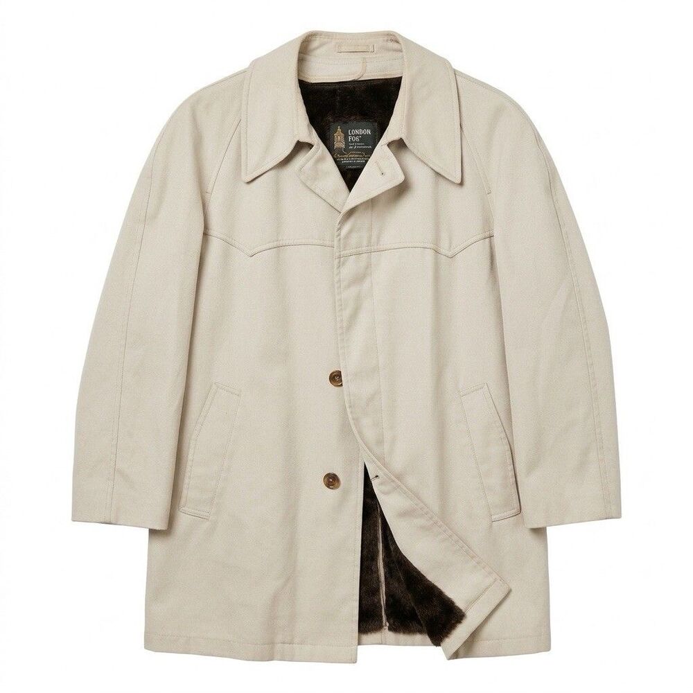 Vintage London Fog Trench Coat Mens 46 Lined Beige USA Made Overcoat